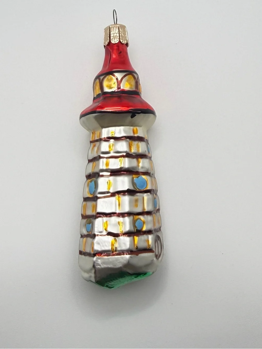 Red and Silver Glass Lighthouse Holiday Ornament